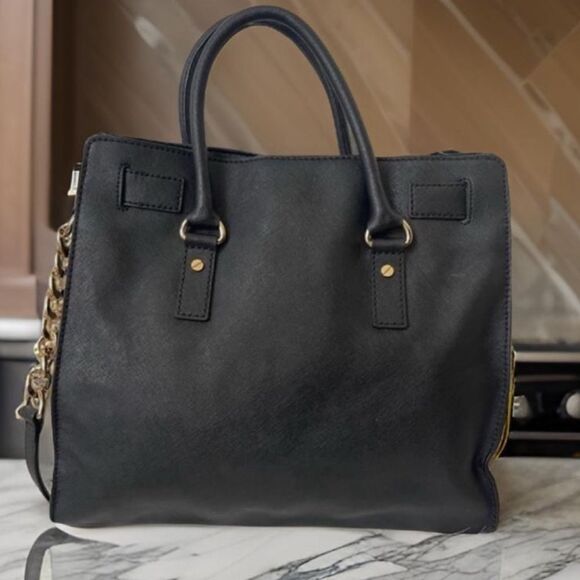 Michael Kors Hamilton Medium Black Saffiano Leather Satchel Bag in EUC - Picture 3 of 11